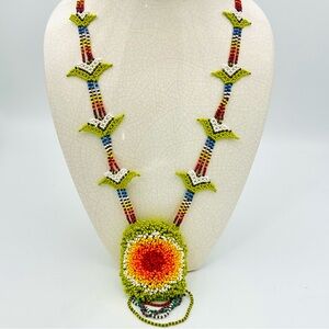 Embera Hand Beaded Artisan Colombian Floral Statement Necklace